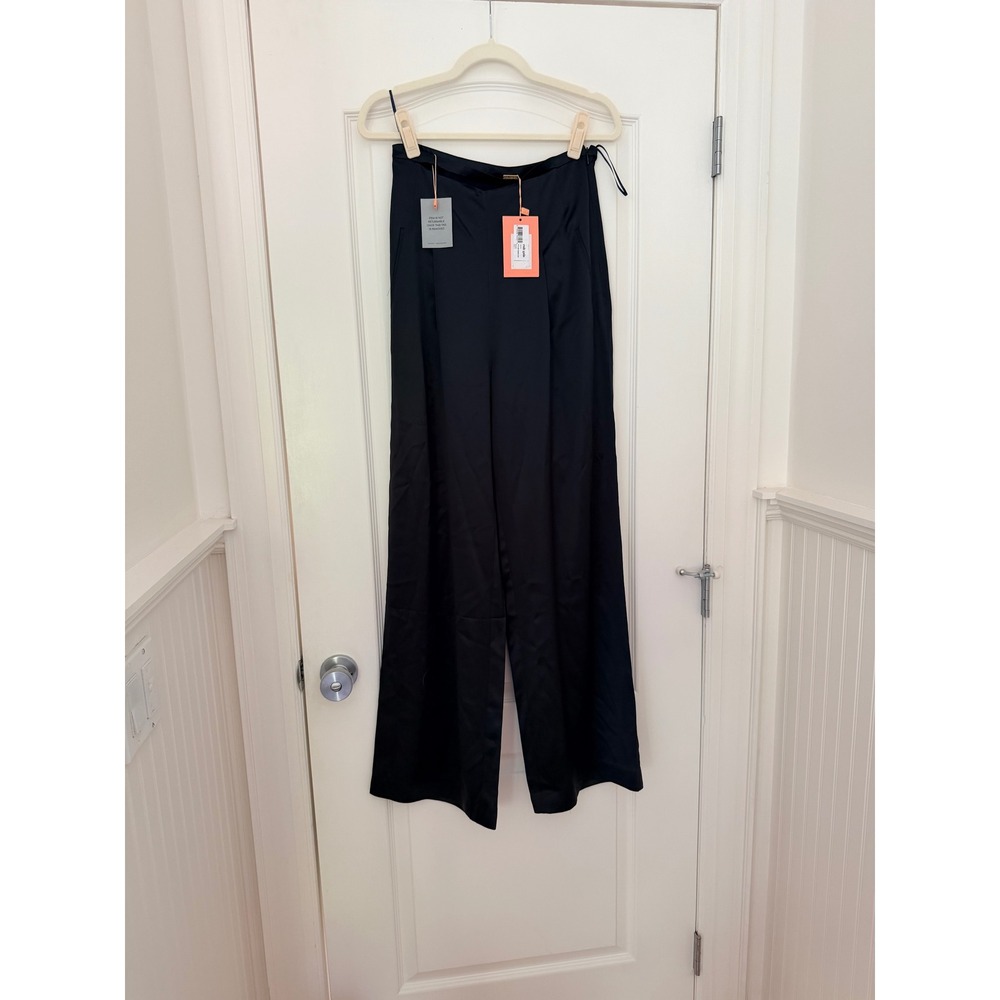 Cult Gaia Tasha Cutout Satin Wide Leg Pants Black PT1391SNBLK6 Size 6 New